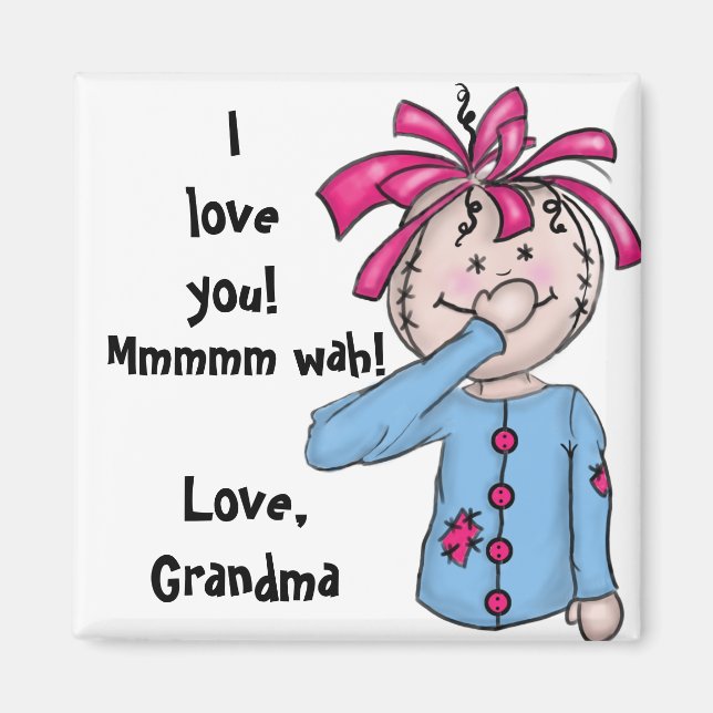 Personalised Folk Rag Doll Cartoon Magnet (Front)
