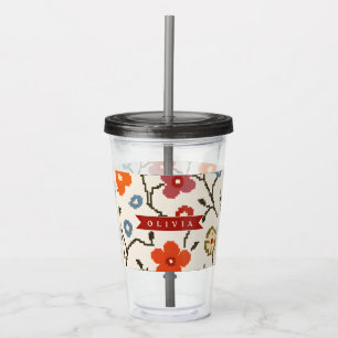 Personalised Folk Scandi Boho Vintage Floral Acrylic Tumbler