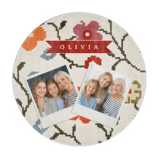 Personalised Folk Scandi Boho Vintage Floral  Cutting Board
