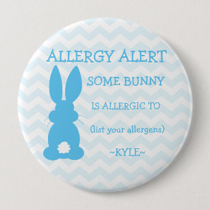 Personalised Food Allergy Alert Easter Bunny Blue 10 Cm Round Badge