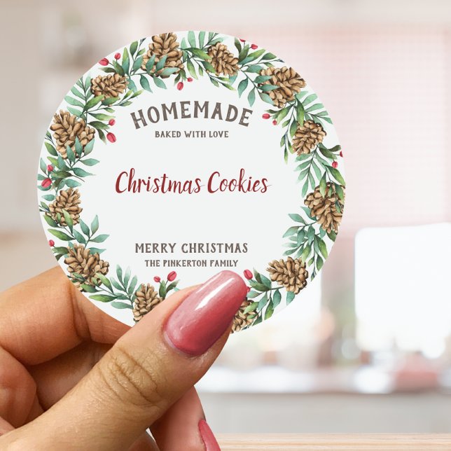 Personalised Food Merry Christmas Festive Wreath Classic Round Sticker (Creator Uploaded)