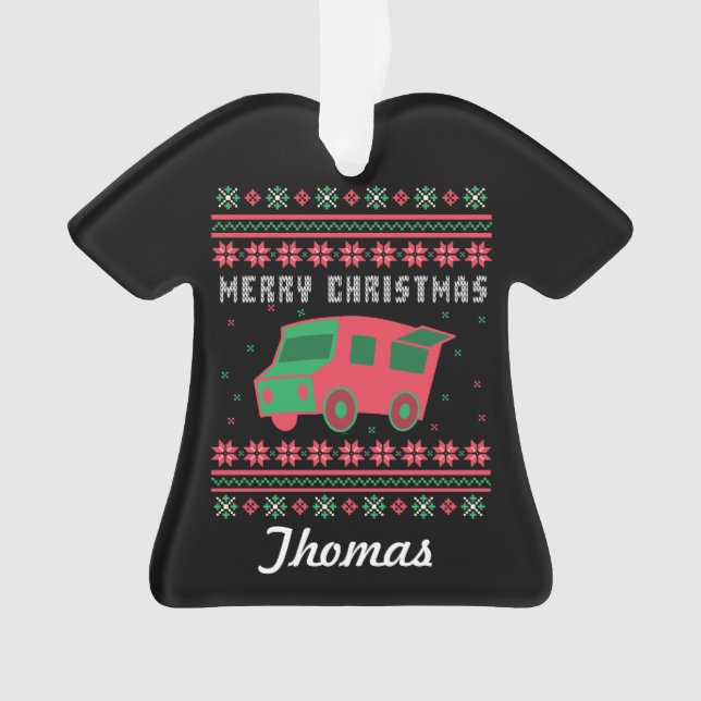 Personalised Food Truck Ugly Christmas Sweater Ornament (Front)