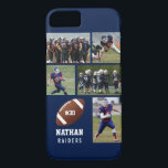 Personalised Football 5 Photo Collage Name Team # Case-Mate iPhone Case<br><div class="desc">This custom football iPhone case features your 5 photos, football player's name, jersey number and team name. Personalise with action shots, a team photo, etc. Easily change the background colour to match your team's colours - just click "customise it" and then the small eye dropper. An awesome iPhone case that...</div>