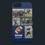 Personalised Football 5 Photo Collage Name Team # Case-Mate iPhone Case<br><div class="desc">This custom football iPhone case features your 5 photos, football player's name, jersey number and team name. Personalise with action shots, a team photo, etc. Easily change the background colour to match your team's colours - just click "customise it" and then the small eye dropper. An awesome iPhone case that...</div>