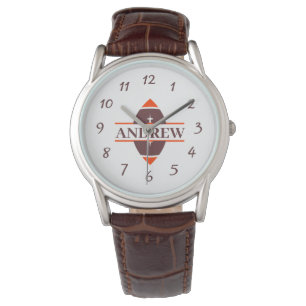 Personalised Football Brown Leather Watch