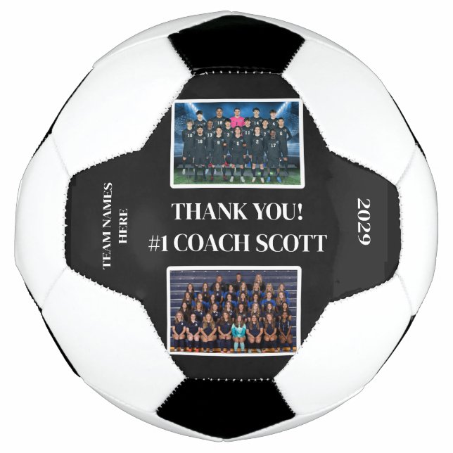 Personalised Football Coach Team 2 Photo Thank You Soccer Ball (Front)