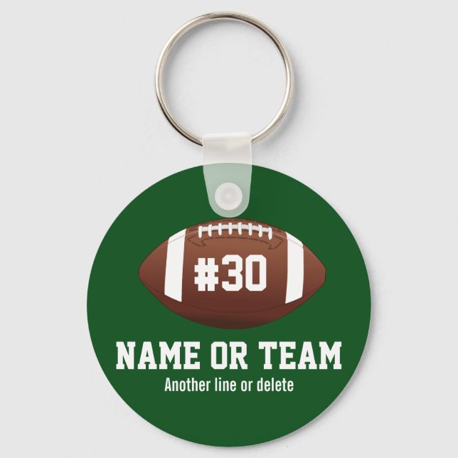 Personalised Football Design Name, Number, Team Key Ring (Front)