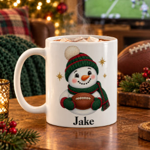 Personalised Football Fan Snowman Christmas Mug