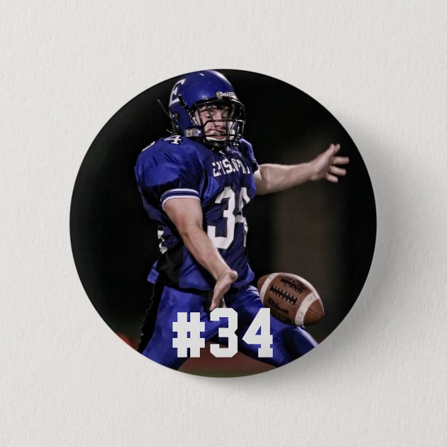 Personalised Football Player Photo And Number 6 Cm Round Badge (Front)