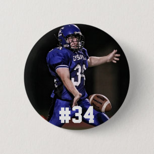 Personalised Football Player Photo And Number 6 Cm Round Badge