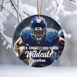 Personalised Football Player Photo High School Ceramic Tree Decoration