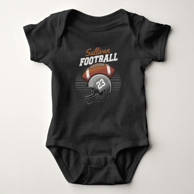 Personalised Football Player Team Number Helmet Baby Bodysuit (Front)