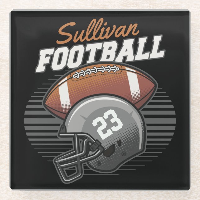 Personalised Football Player Team Number Helmet Glass Coaster (Front)