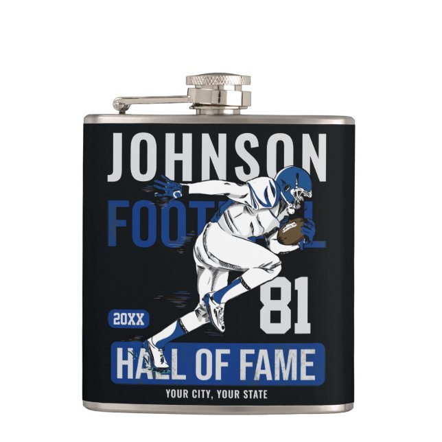 Personalised Football PLAYER Team NUMBER  Hip Flask (Front)