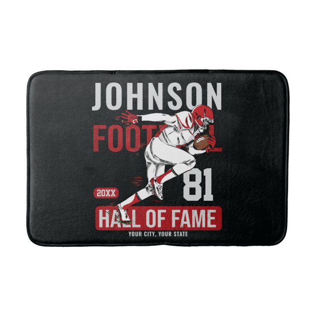 Personalised Football PLAYER Team NUMBER Sports Bath Mat (Front)