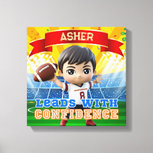Personalised Football Red Quarterback Motivational Canvas Print