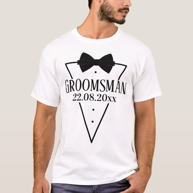 Personalised for Groomsman with Bow tie T-Shirt (Front)