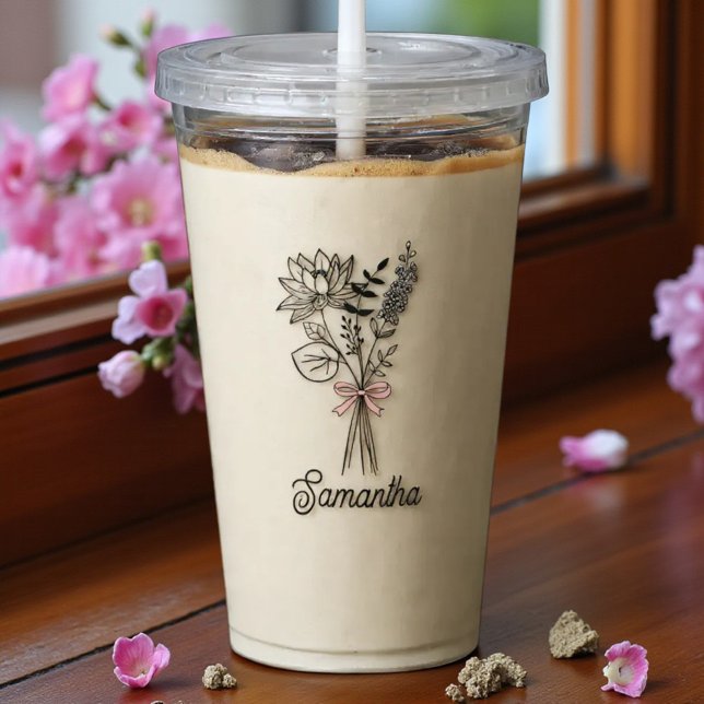 Personalised For Her Floral Pink Bow Acrylic Tumbler (Creator Uploaded)