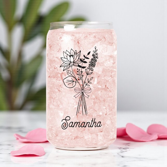 Personalised For Her Floral Pink Bow Can Glass (Creator Uploaded)