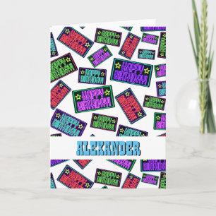 Personalised for Him Neon Happy Birthday Pattern Card