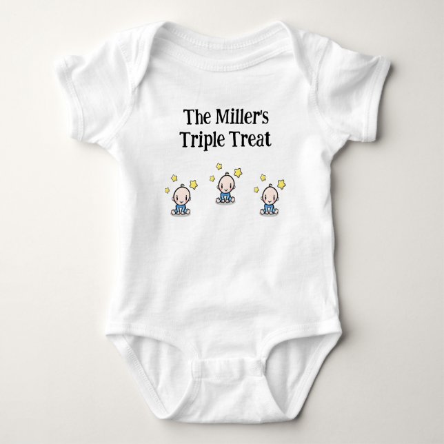 personalised for triplet boys, gift idea,  baby bodysuit (Front)