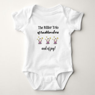 Personalised For Triplet Girls, Trio, Gift Idea,  Baby Bodysuit