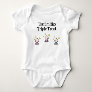 personalised for triplets, triplets gift idea,  baby bodysuit