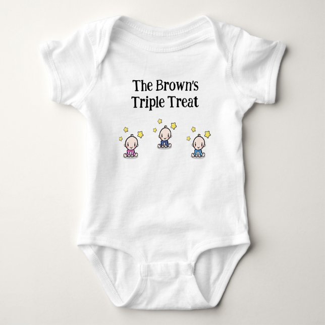 personalised for triplets, triplets gift idea,  baby bodysuit (Front)