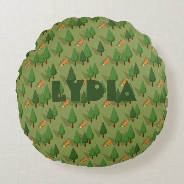 Personalised Forest Fox Baby  Round Cushion (Front)