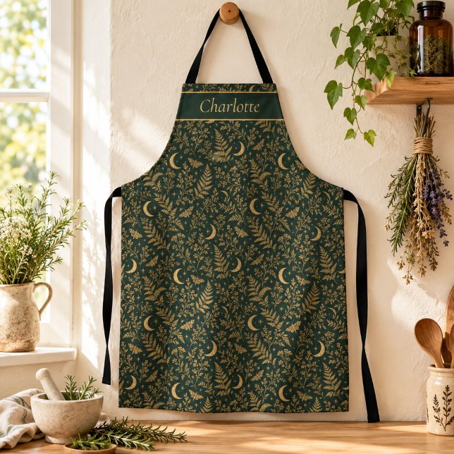 Personalised Forest Green Botanical Witch Apron (Personalized Forest Green Botanical Witch Apron)
