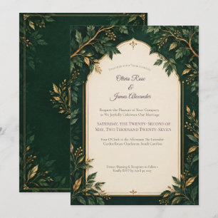 Personalised Forest Green Gold Wedding Invitations