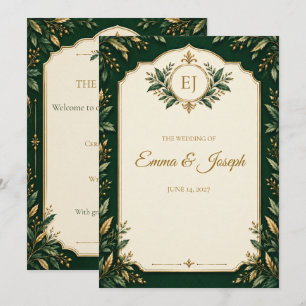 Personalised Forest Green Gold Wedding program Programme