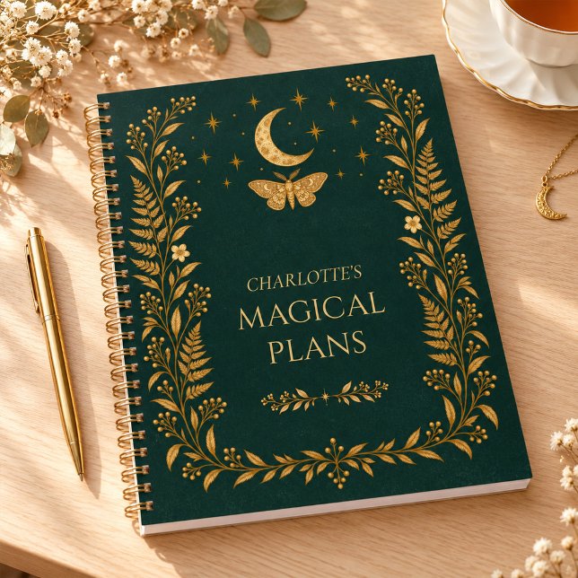 Personalised Forest Green Moon Moth Witchy Planner (Personalized Forest Green Moon Moth Witchy Planner)