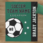 Personalised Forest Green Soccer Player Name Fleece Blanket<br><div class="desc">Personalised soccer themed fleece blanket for soccer players when they're not scoring goals on the field, and for their parents to support their kids and stay warm at chilly games! Makes a unique team gift for travel tournaments. Design features a soccer ball customised with the player's uniform number, custom text...</div>