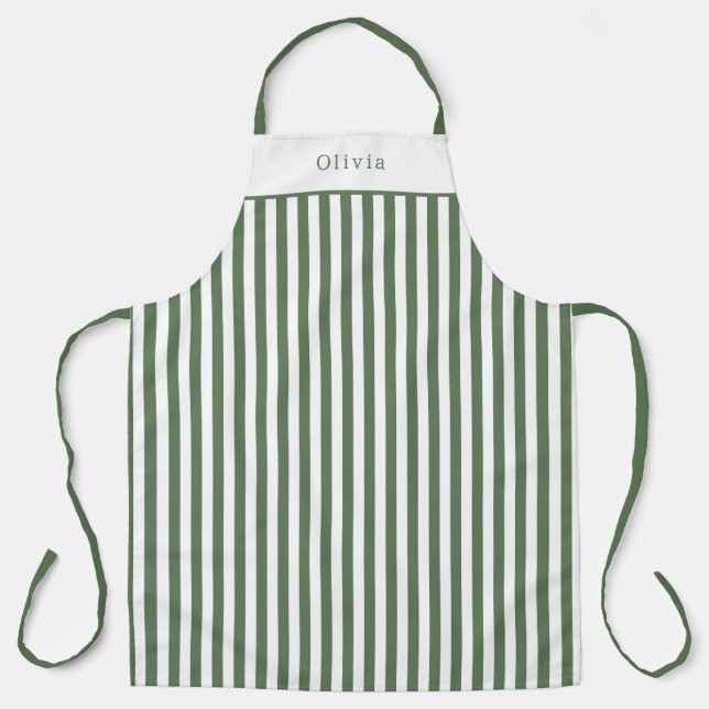 Personalised Forest Green Stripe Pattern Apron (Front)