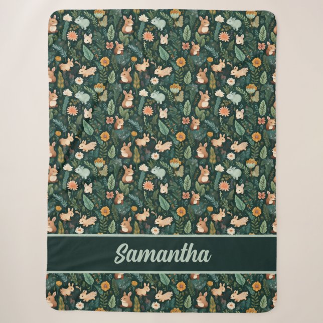 Personalised Forest Green with Vibrant Animals Sherpa Blanket (Front)