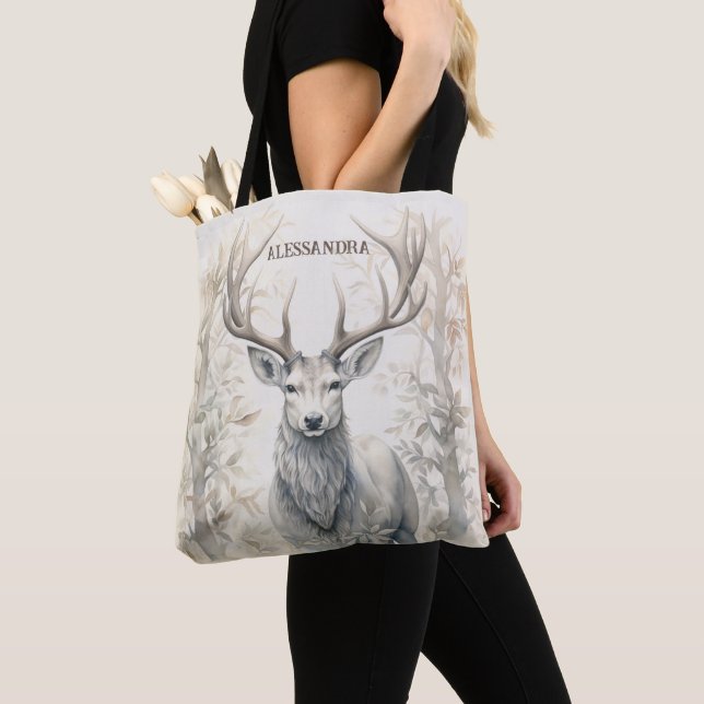 Personalised Forest Stag Tote Bag Nature-Inspired  (Close Up)