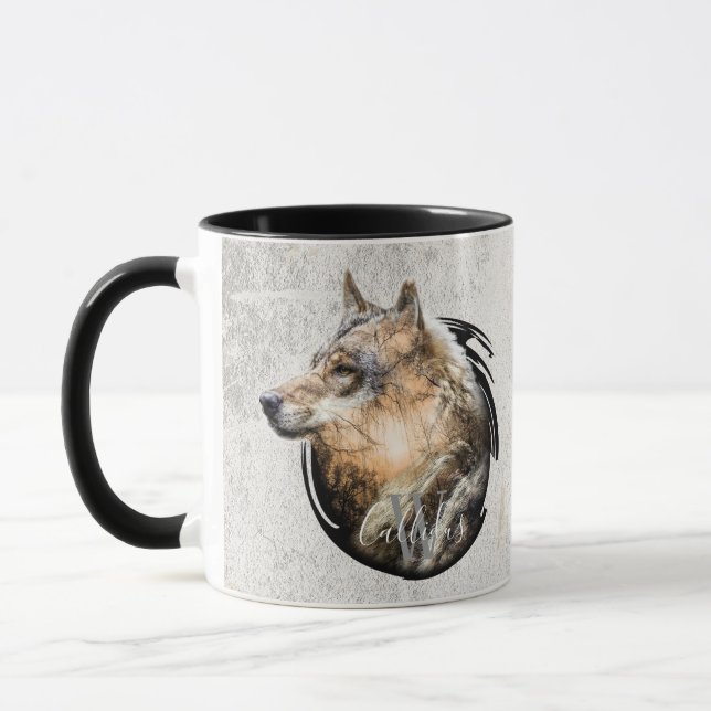 Personalised Forest Wolf Design. Mug (Left)