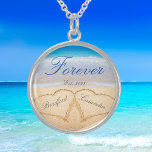 Personalised Forever | Hearts in Sand  Wedding Gif Locket Necklace<br><div class="desc">Wedding,  Our 1st Valentine's Day/year,  anniversary keepsake just because keepsake...  Together. Blue Ocean Beach,  Couple's Names in Hearts in Sand coastal memory keepsake.  Necklaces</div>