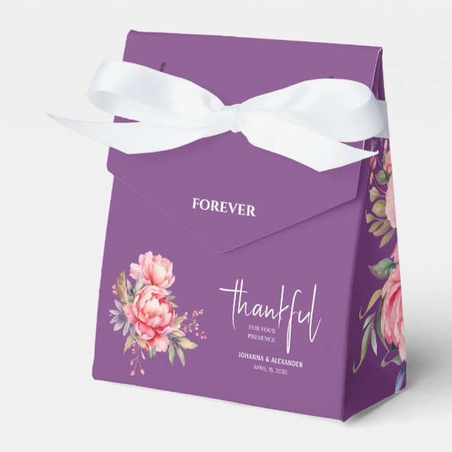 Personalised Forever Thankful Pink Peony Wedding  Favour Box (Front Side)