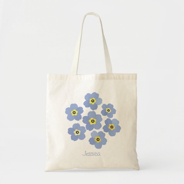 Personalised Forget me not blue flower Tote Bag (Front)