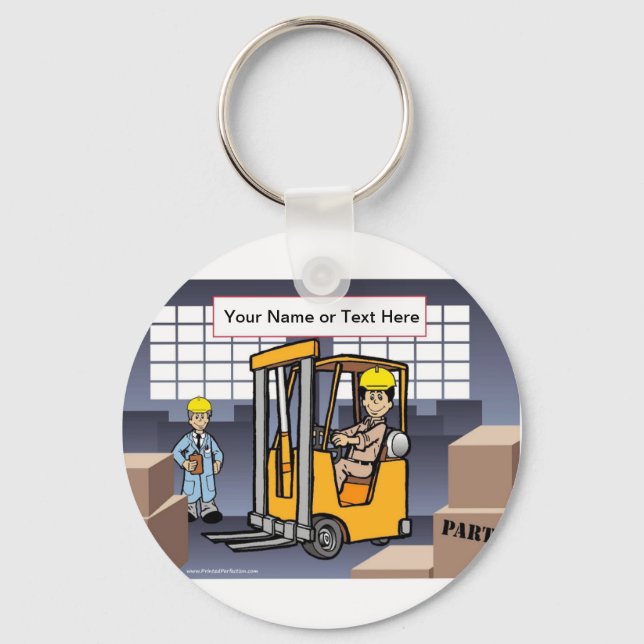 Personalised Forklift Driver - Male Cartoon  Key Ring (Front)