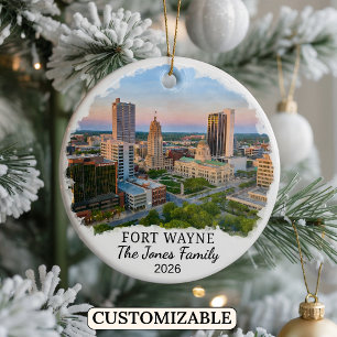 Personalised Fort Wayne Ornament, Custom Indiana Ceramic Tree Decoration