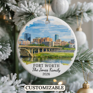 Personalised Fort Worth Ornament, Custom Texas Ceramic Tree Decoration