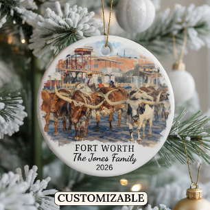 Personalised Fort Worth Ornament, Custom Texas Ceramic Tree Decoration