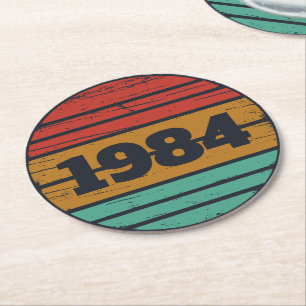 Personalised forty vintage 40th birthday party round paper coaster