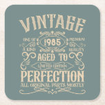 Personalised forty vintage 40th birthday party square paper coaster<br><div class="desc">Make your birthday special with this unique design. Add a touch of sophisticated elegance to your birthday celebration with our exquisite, one-of-a-kind designs. These graphics bring sophistication and originality to any product, creating a memorable and stylish gift. They are perfect for those who appreciate a touch of timeless glamour on...</div>