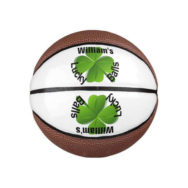 Personalised Four Leaf Clover Lucky Mini Basketball (Front)
