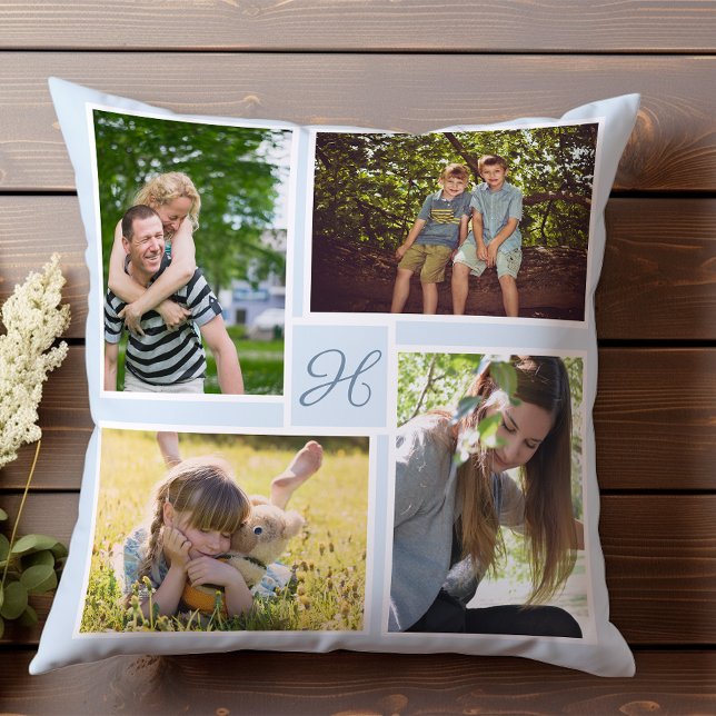 Personalised Four Photo Collage Monogram Initial Cushion (Creator Uploaded)