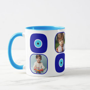 Personalised Four Photos, Blue Evil Eye Amulets Mug